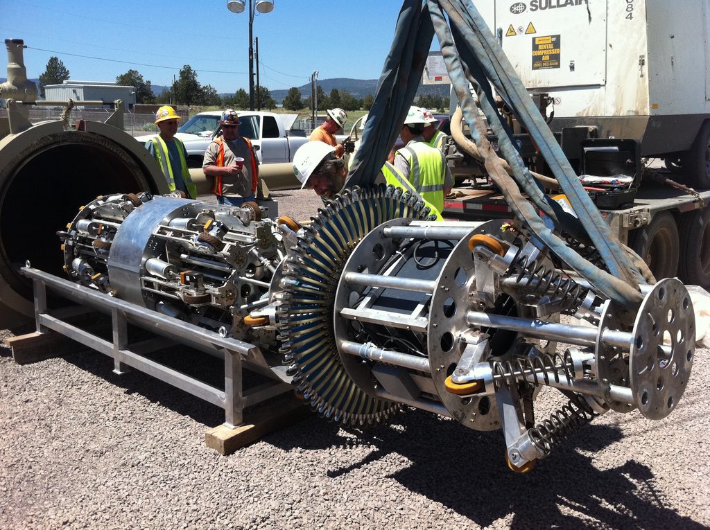 Self-propelled pipeline inspection equipment at a pipeline job site